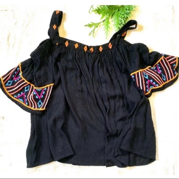 Japna Blouse Black Cold Shoulder Boho Style Blouse Size S - Picture 4 of 4